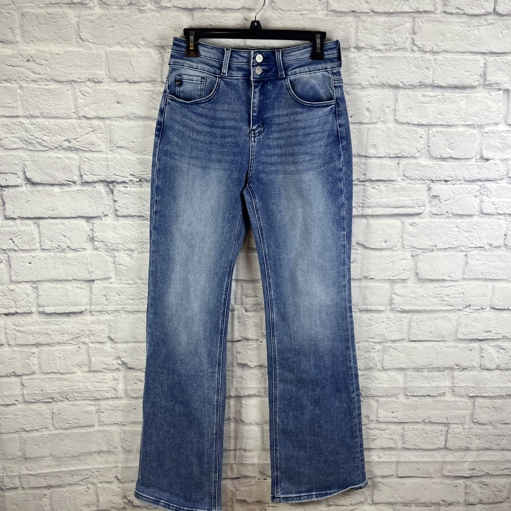 Kancan High Rise Holly Flare Denim Jeans Size 7/27 Western Festival Medium Wash